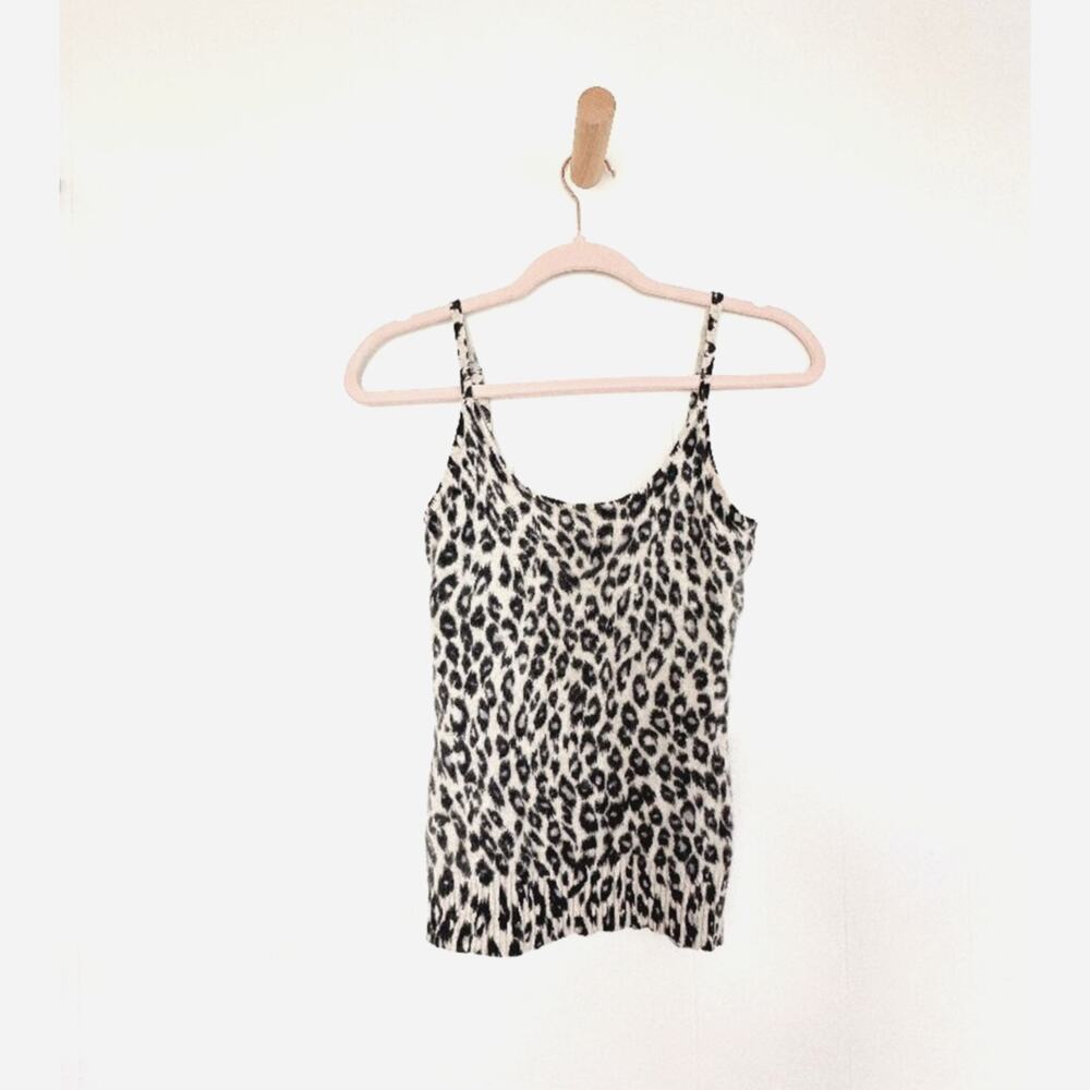 Vintage 2000s Bebe 100% Cashmere Snow Leopard Print Cami Tank Top Medium Y2K